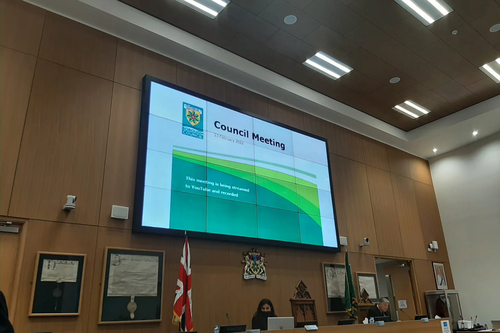DBC Full Council screen and dais 230222