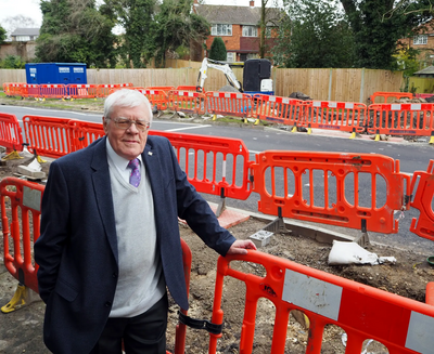 Cllr Ron Tindall by Queensway Crossing Works April 2018