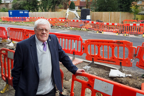 Cllr Ron Tindall by Queensway Crossing Works April 2018