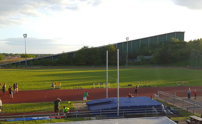 Jarman Park Athletics Track with Snow Centre in bg