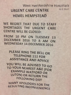 Hemel Urgent Care Centre Notice